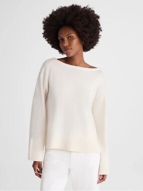 Madewell Wide-Cuff Boatneck Sweater in Merino Wool winter white Size M NWT